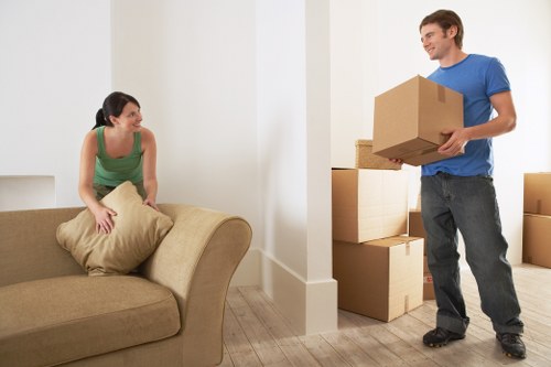 Packed boxes and household items prepared for a Seven Kings move